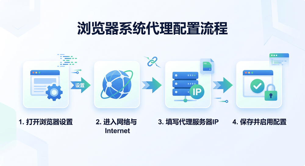 电脑端浏览器与系统代理IP配置流程图