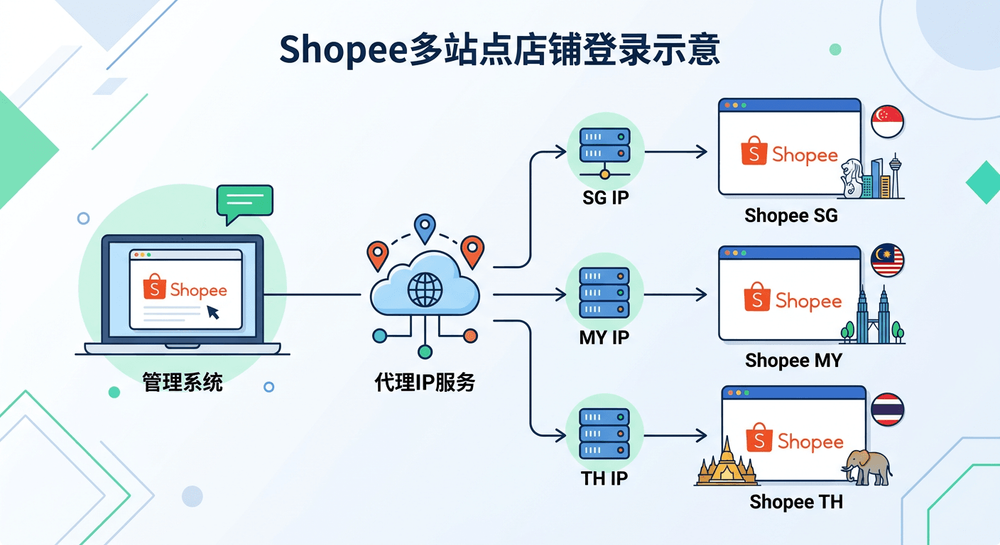 Shopee多站点店铺按国家匹配代理IP的登录示意图